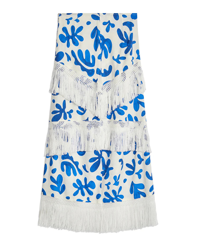 Linen Abstract Leaves Fringe Skirt - M Off White | We Wore What