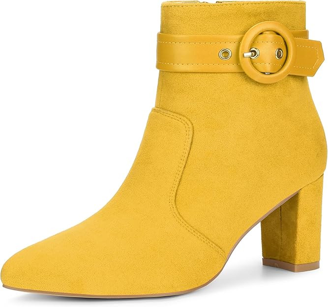 Perphy Buckle Ankle Boot Pointed Toe Chunky Heel Boots for Women | Amazon (US)