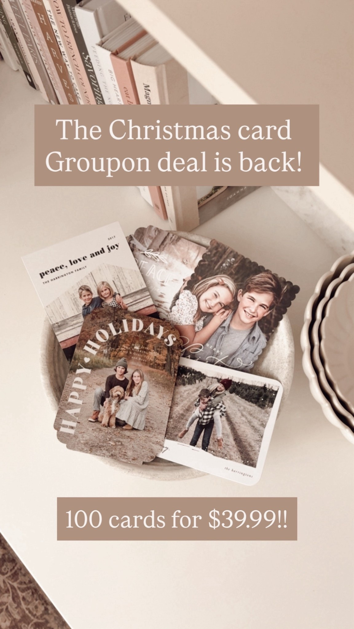 This amazing deal on Photo Christmas Cards is back! I’ve used it every year for years! All you do is purchase the deal from Groupon, they send you a code and then whenever you’re ready to order your Christmas cards from PhotoAffections you just put the code in at checkout! 100 cards for $39.99! 
The quality is great too! Thick matte card stock, always fast shipping. 

#LTKFamily 

#LTKHoliday #LTKSeasonal