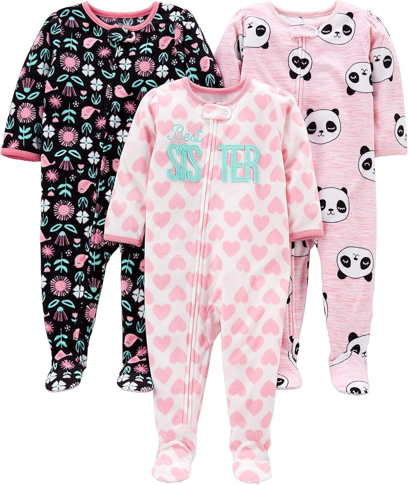 Simple Joys by Carter's Toddlers and Baby Girls' Loose-Fit Flame Resistant Fleece Footed Pajamas,... | Amazon (US)