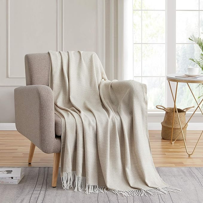 BOURINA Decorative Diamond Lattice Faux Cashmere Fringe Throw Blanket Lightweight Soft Cozy for B... | Amazon (US)
