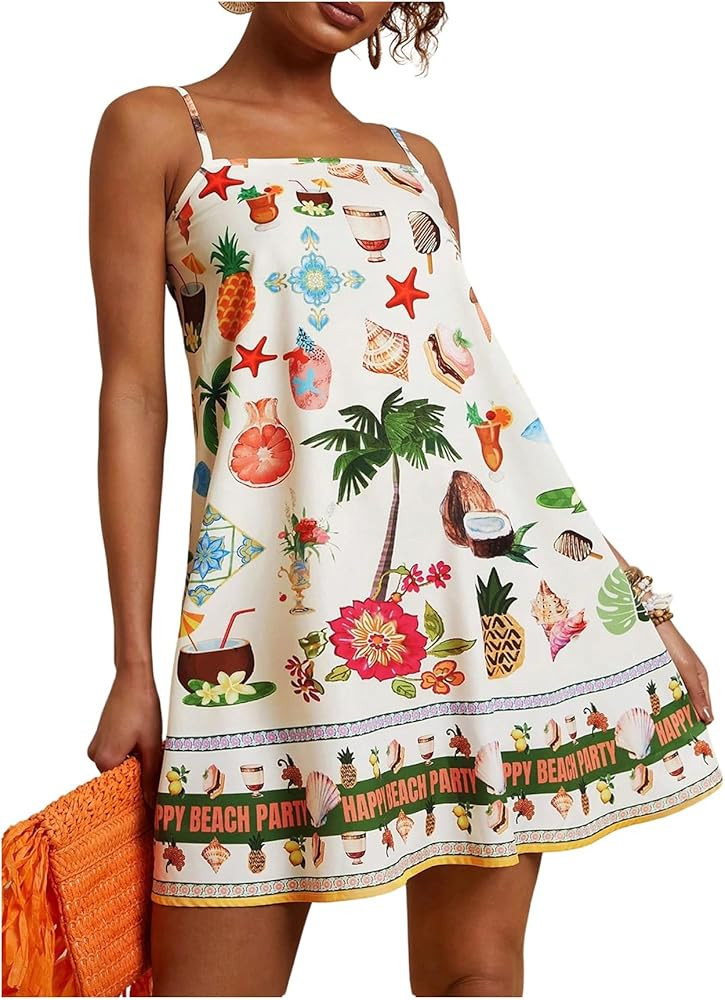 Floerns Women's Tropical Sleeveless Cami Dress Loose Holiday A Line Mini Dresses | Amazon (US)