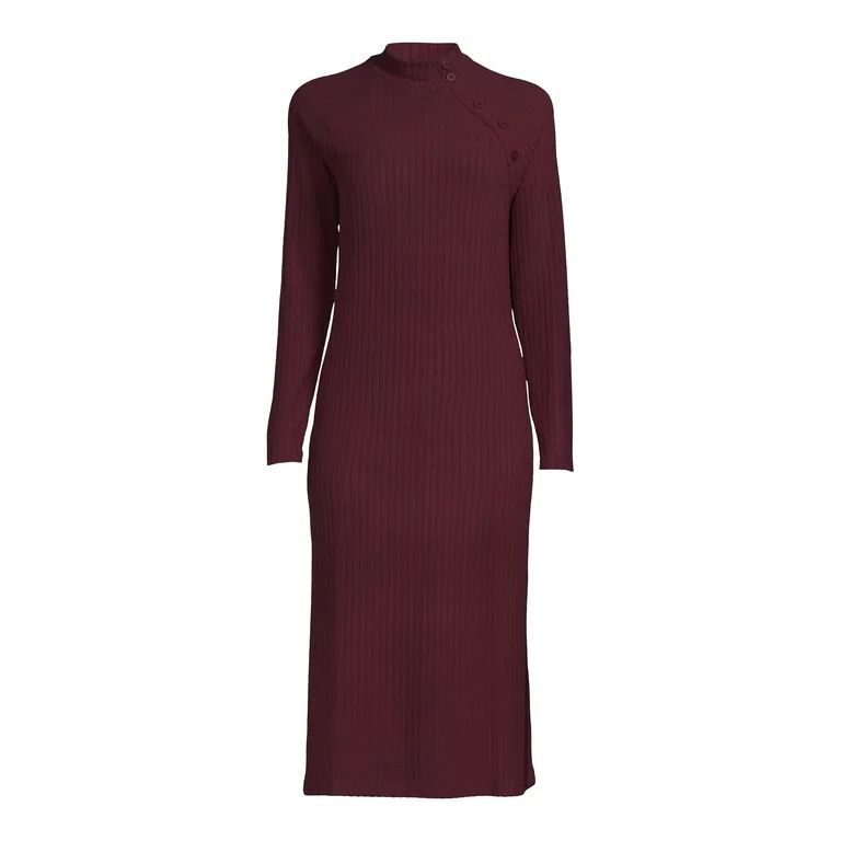 Time and Tru Women's Rib Knit Dress with Long Sleeves | Walmart (US)