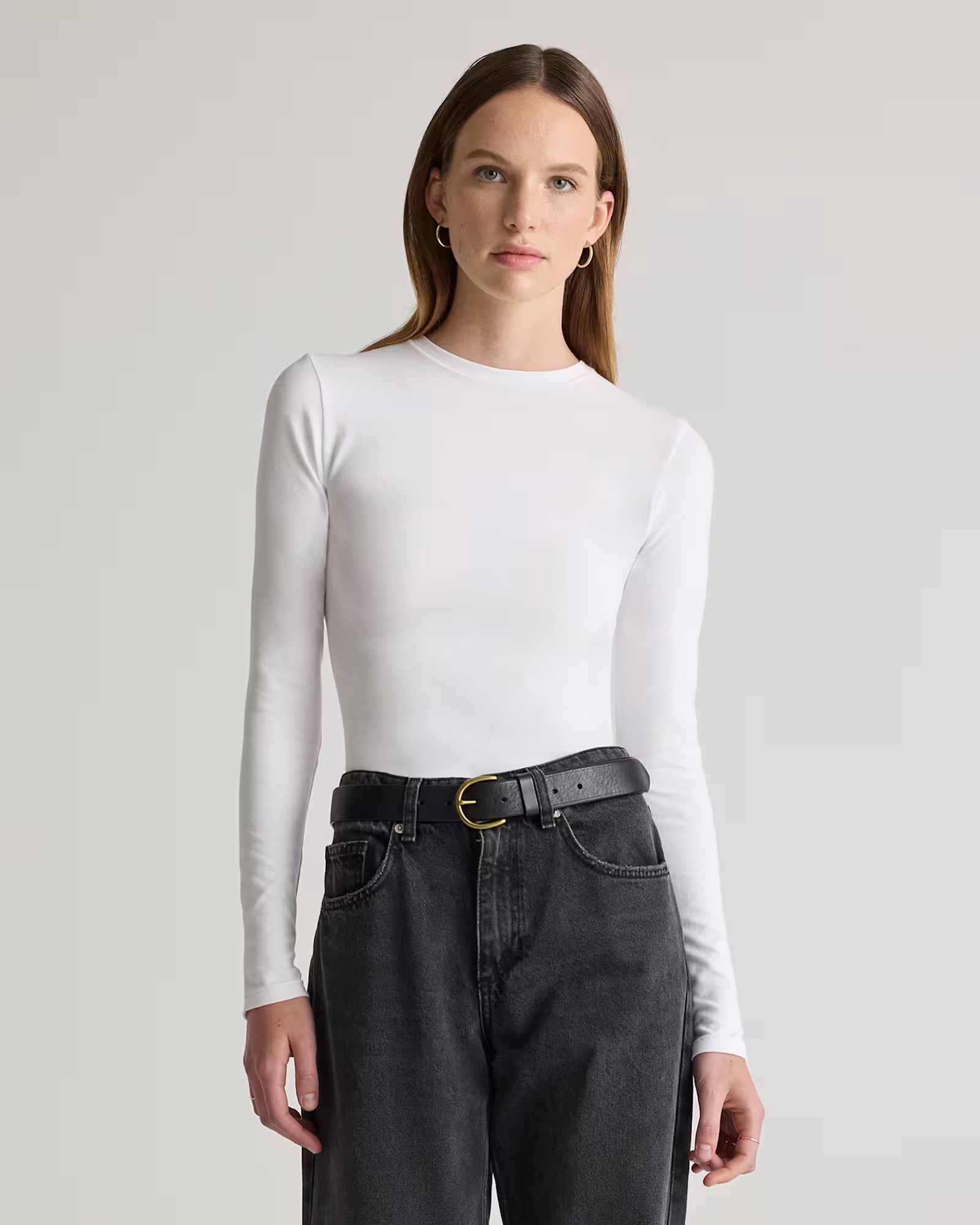 Stretch Cotton Jersey Fitted Long Sleeve T-Shirt | Quince