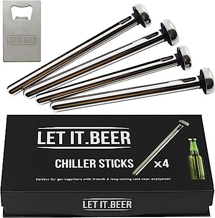 Beer Chiller Sticks for Bottles - Set of 4 Stainless Steel Cooling Chillers - Gifts for Men and W... | Amazon (US)