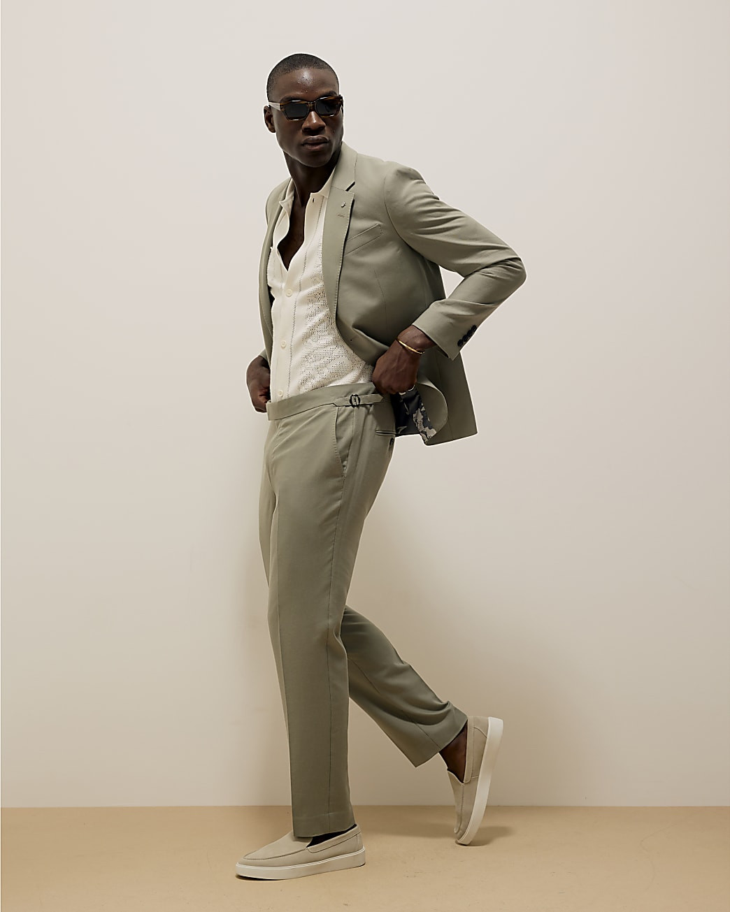 Green Slim Fit Linen Blend Suit Trousers | River Island UK & IE