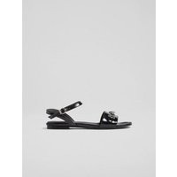 Kelly Black Patent Snaffle-Detail Flat Sandals, Black | L.K. Bennett (UK)