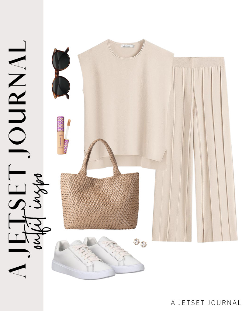 I love this apricot two-piece lounge set from ANRABESS, which looks great with Cole Haan sneakers. A woven shoulder bag is a perfect accessory to style it. 

 #LTKSeasonal #LTKSaleAlert #LTKTravel