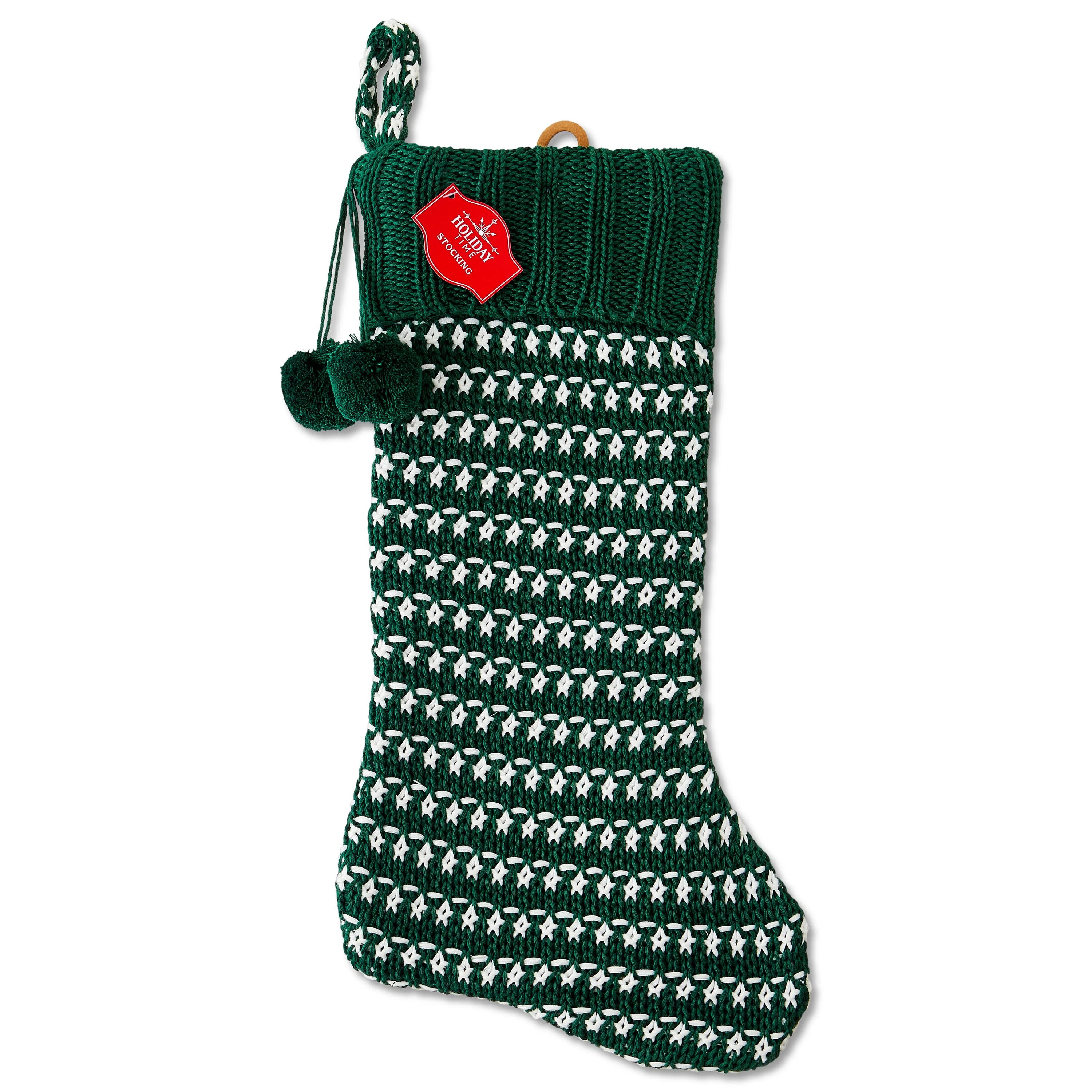Knit Dot Christmas Stocking, Green and White, 21", by Holiday Time | Walmart (US)