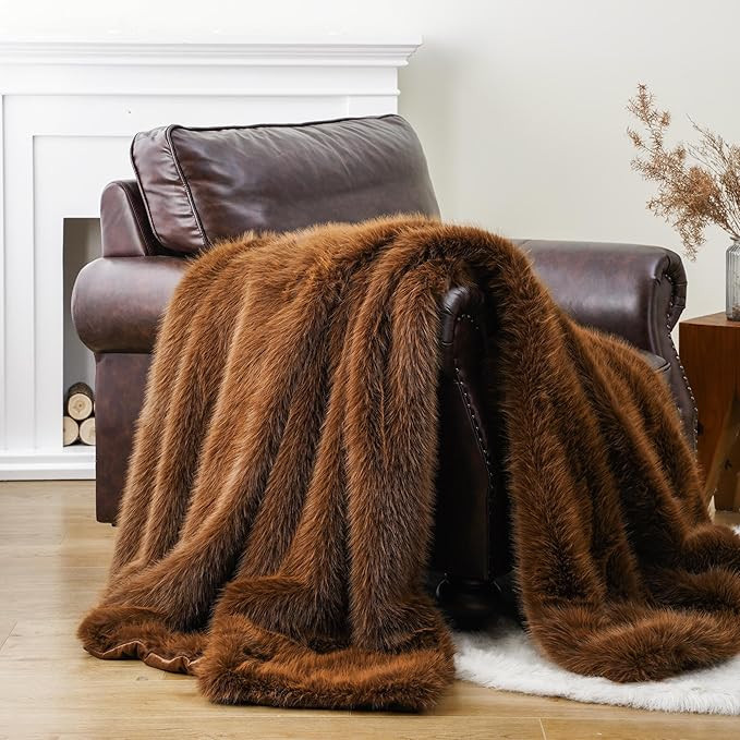 BATTILO HOME Luxury Fluffy Faux Fur Throw Blanket, Golden Brown Faux Fur Blanket for Couch, Sofa,... | Amazon (US)