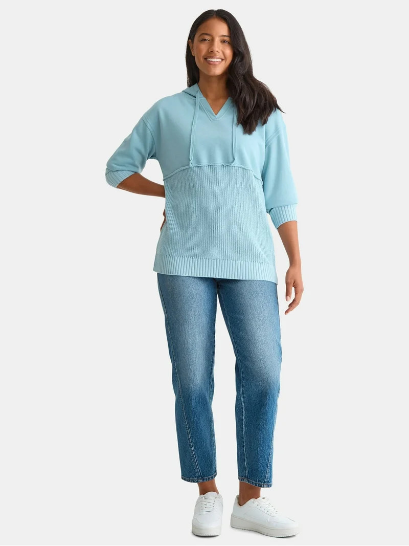Time and Tru Women's and Women's Plus Fashion Mixed Media Hoodie, Sizes XS-4X | Walmart (US)