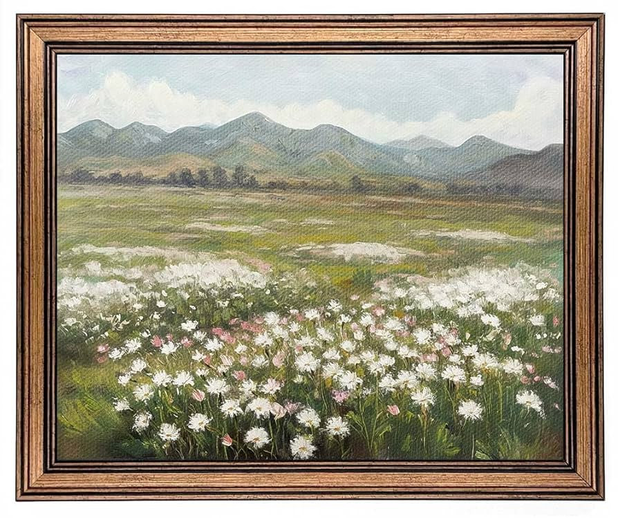 Gold Framed Wall Art Vintage Landscape Wildflowers Mountain Painting Canvas Print for Bedroom Liv... | Amazon (US)