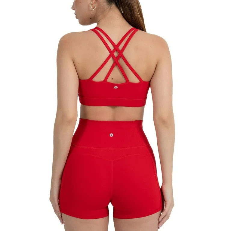 YITTY Active Women's UltraLuxe Strappy Medium Impact Bra, Athleisure, 4-Way-Stretch, Heated Red, ... | Walmart (US)