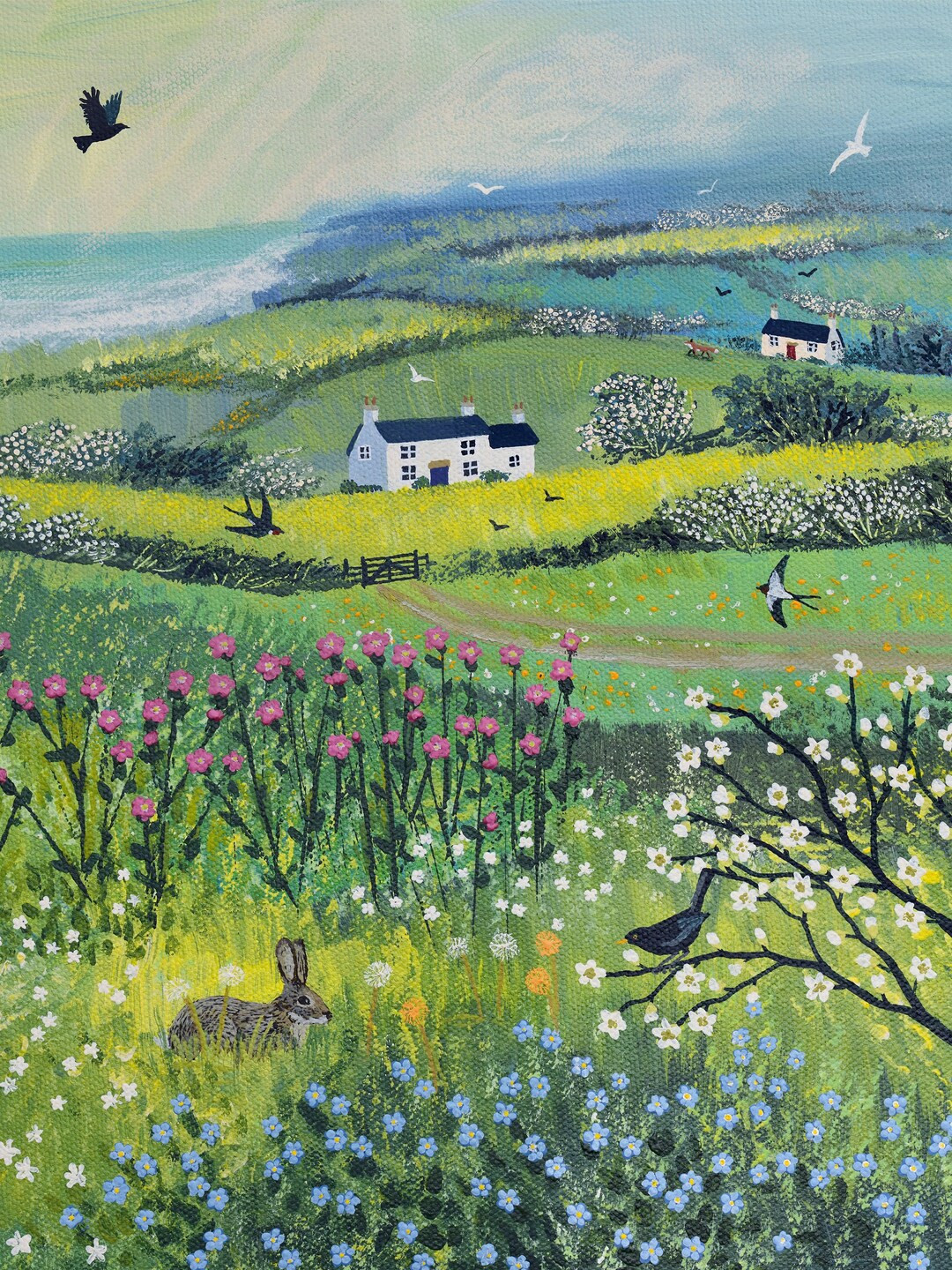 Nestled in the Meadow-print on paper of a rabbit among the wild flowers available in three sizes | Etsy (US)