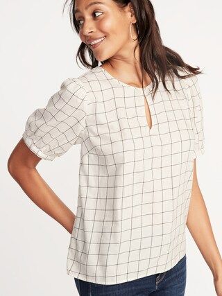 Patterned Twill Puff-Sleeve Blouse for Women | Old Navy US