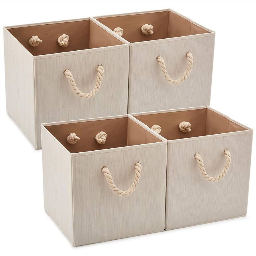 EZOWare Foldable Cube Storage Boxes Cotton Rope Handles, Set of 4 Folding Box Organizer Collapsib... | Amazon (US)