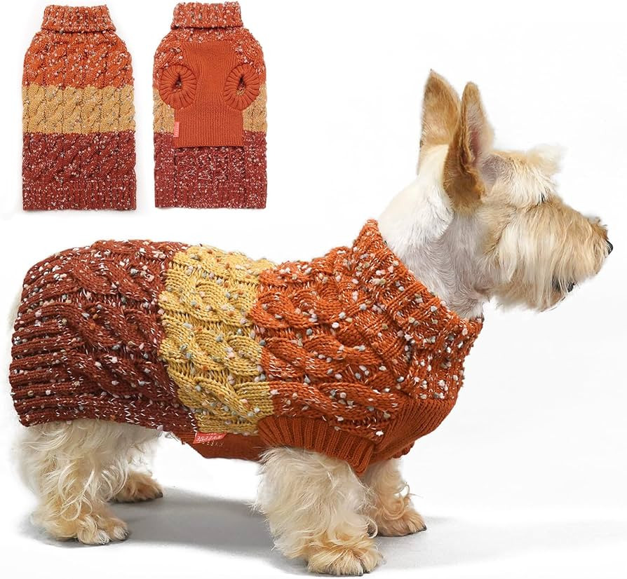 KYEESE Dog Sweater Color Block with Fuzzy Thread Knitted Turtleneck Dog Knitwear with dots in a V... | Amazon (US)