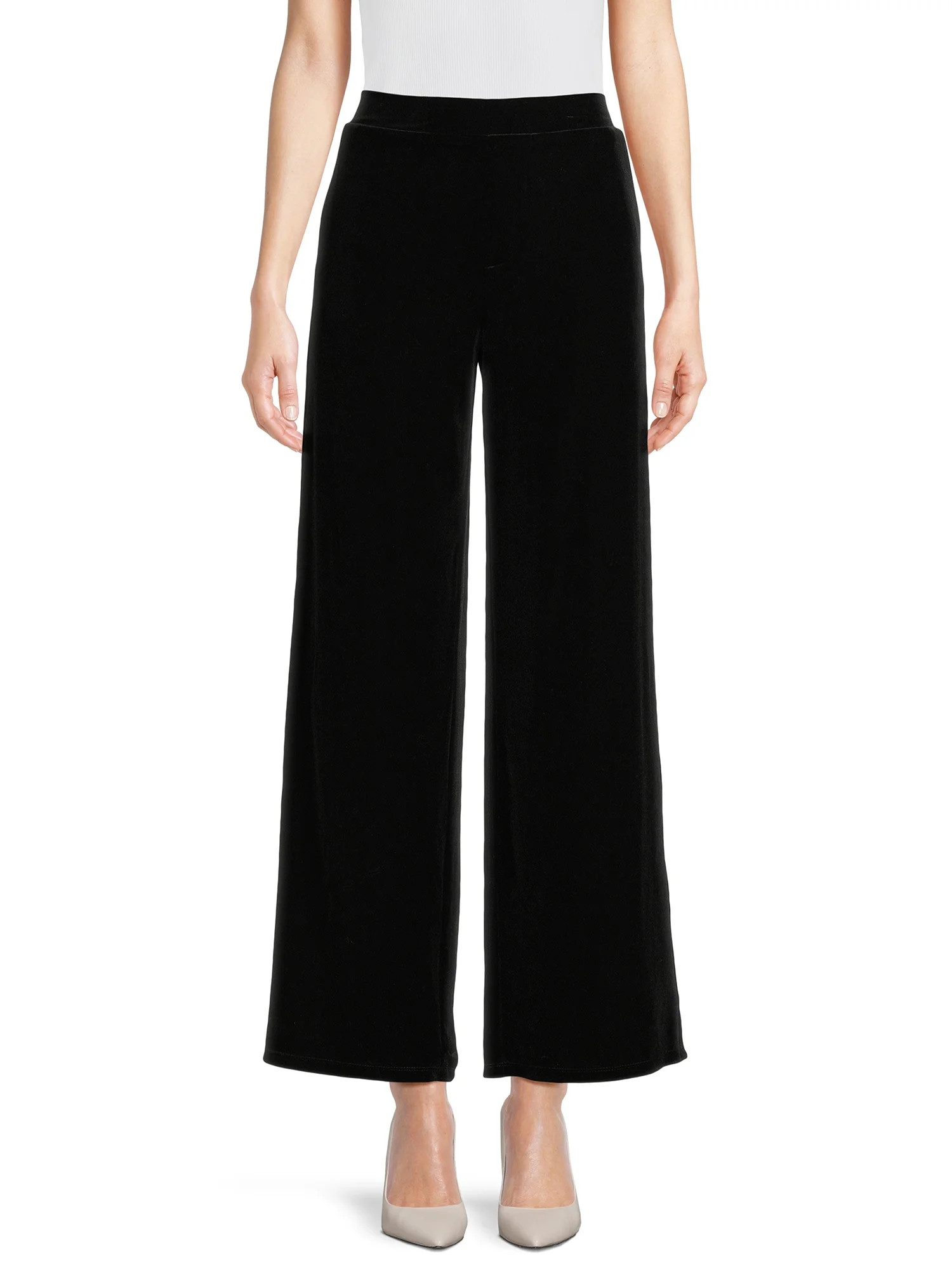 Time and Tru Women's Velvet Wide Leg Pants, 32" Inseam, Sizes XS-XXXL | Walmart (US)