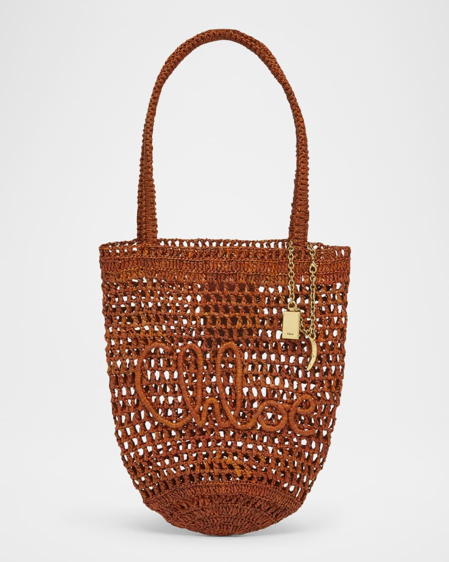 Chloe Summer Banana Small Tote Bag in Crochet Paper and Leather | Neiman Marcus