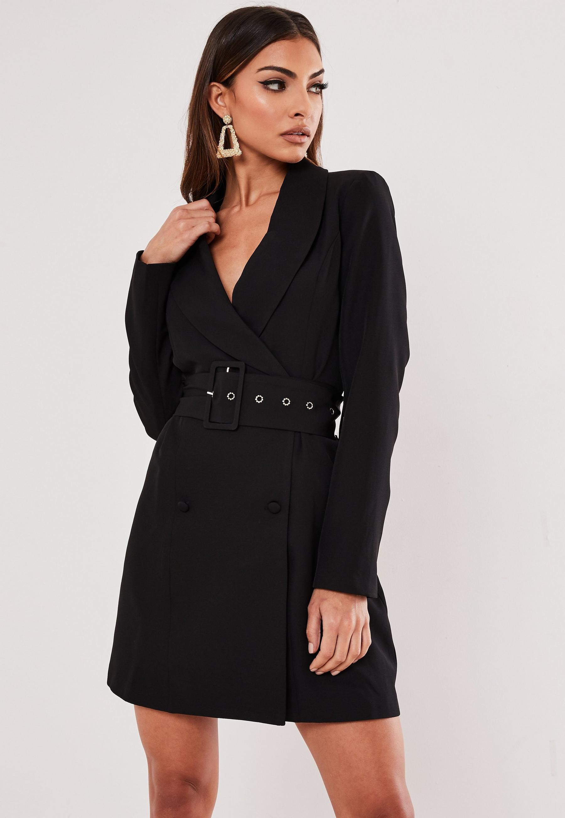 Missguided - Black Self Belted Blazer Dress | Missguided (US & CA)