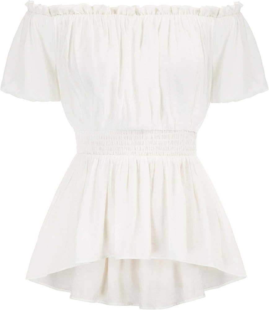 Women Renaissance Shirt Puff Sleeve Boho Off Shoulder Peasant Tops White XXL | Amazon (US)