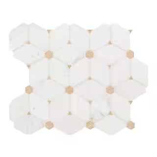 Cecily Creme 11 in. x 13 in. x 0.38 in. Polished Marble Mesh-Mounted Mosaic Floor and Wall Tile (... | The Home Depot