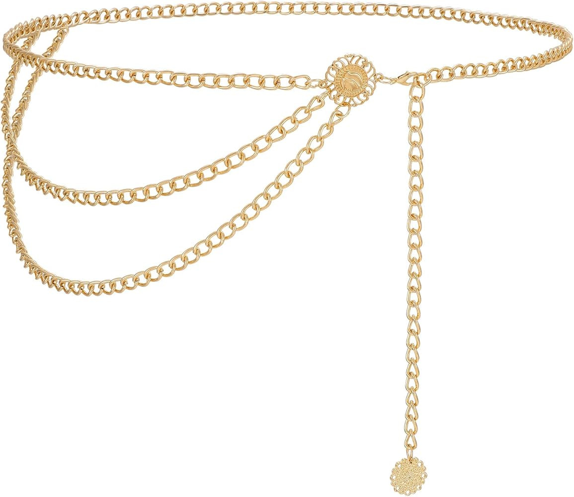 Chain Belt for Women Gold Metal Waist Chain Adjustable Body Waist Link Belts Chain Belts for Dres... | Amazon (US)