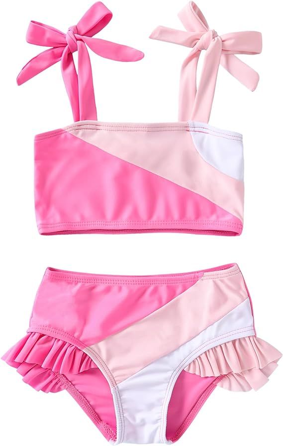 YOUNGER TREE Toddler Girls Two Pieces Swimsuit Color Block Stripe Swimwear Summer Beach Bathing S... | Amazon (US)