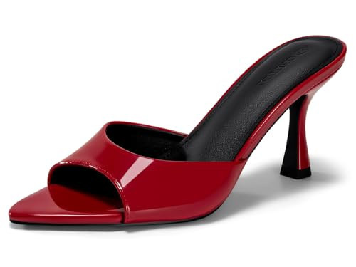 Coutgo Womens Heeled Mules Pointed Peep Toe High Heels Slip On Backless Mule Sandals Dress Shoes, Red, Size 9.5 | Amazon (US)