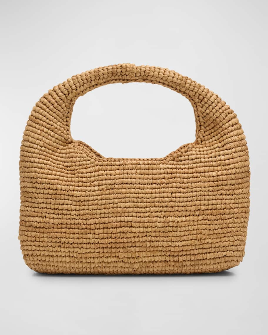 Manebi Half Moon Raffia Top-Handle Bag | Neiman Marcus