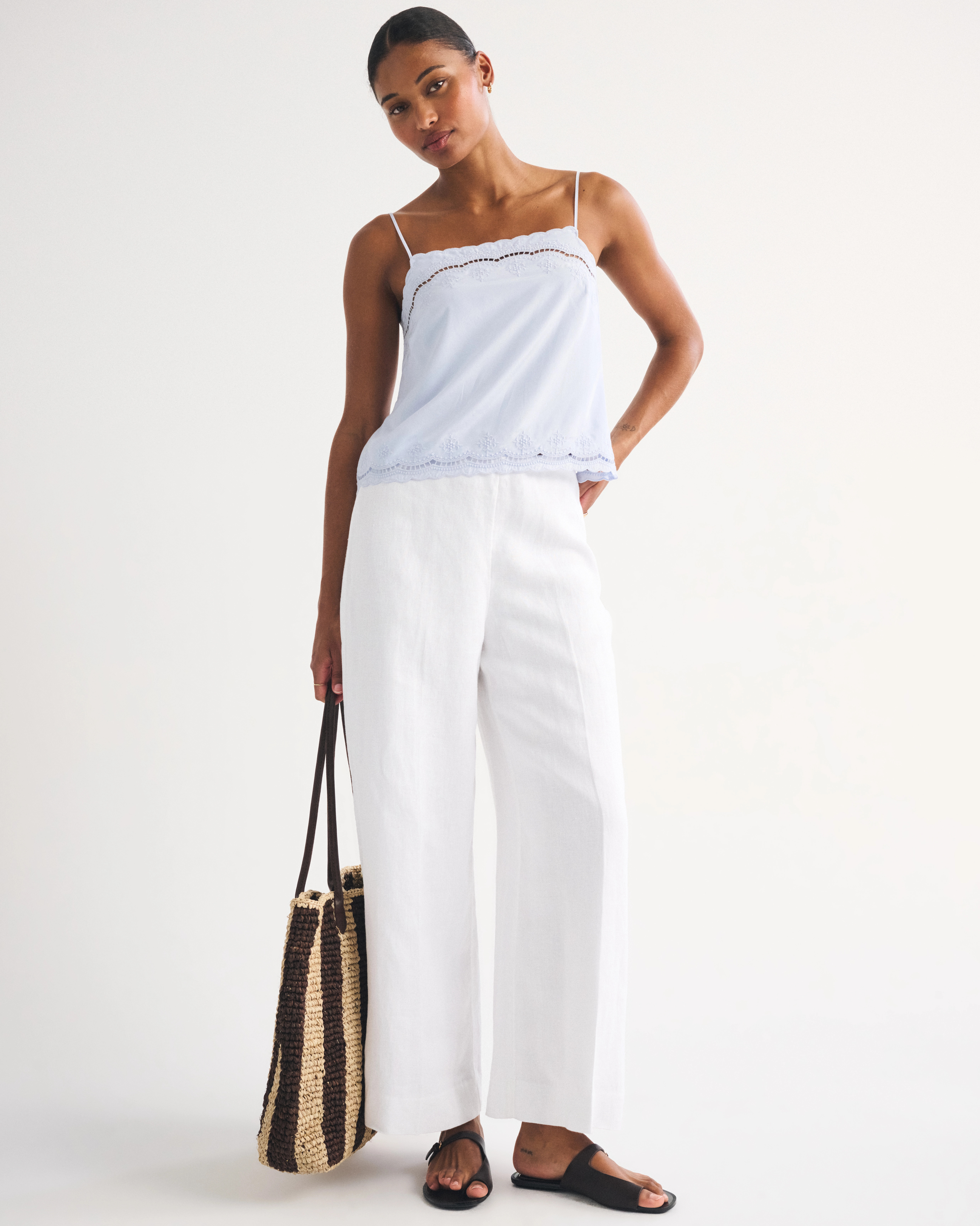 100% Linen Curve Love High Rise Cropped Wide Leg Pant | Abercrombie & Fitch (US)