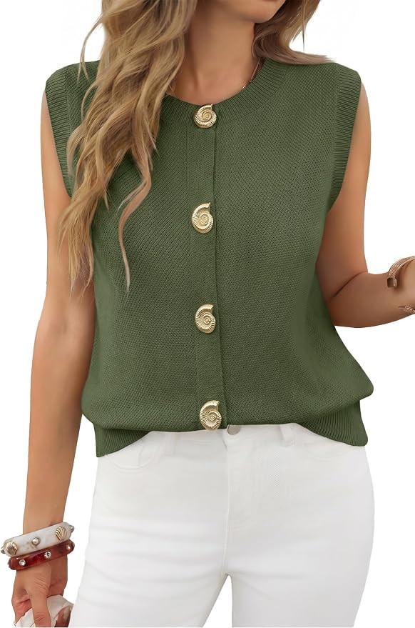 Cicy Bell Womens Cropped Sweater Vests Sleeveless Button Up Knit Tank Tops | Amazon (US)