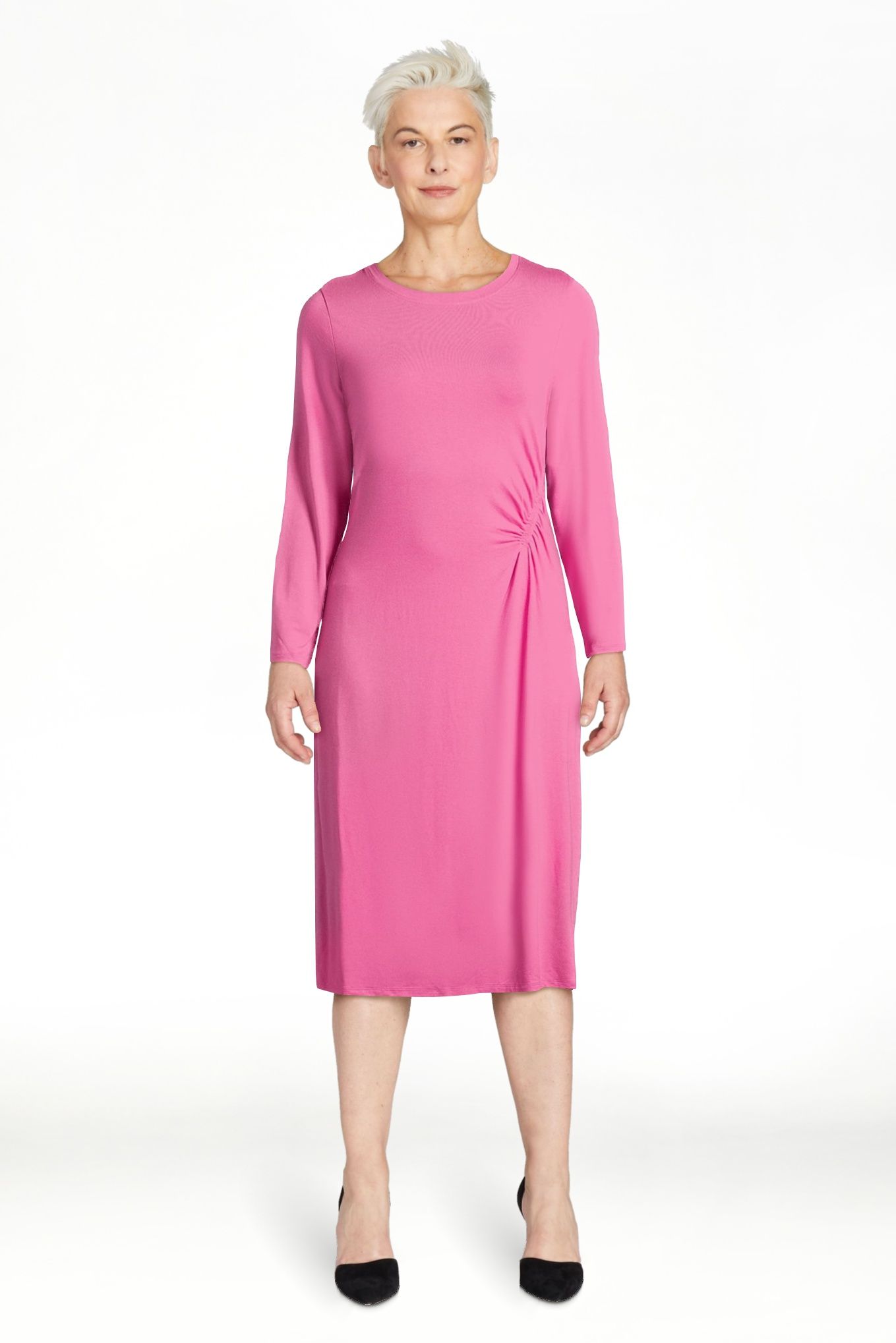 Time and Tru Women’s Long Sleeve Ruched Midi Dress - Walmart.com | Walmart (US)