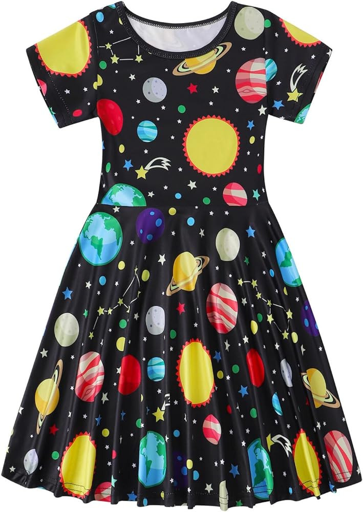 Girls Dresses Toddler Space Summer Sundress Kids Short Sleeve School Casual A Line Twirly Skater ... | Amazon (US)