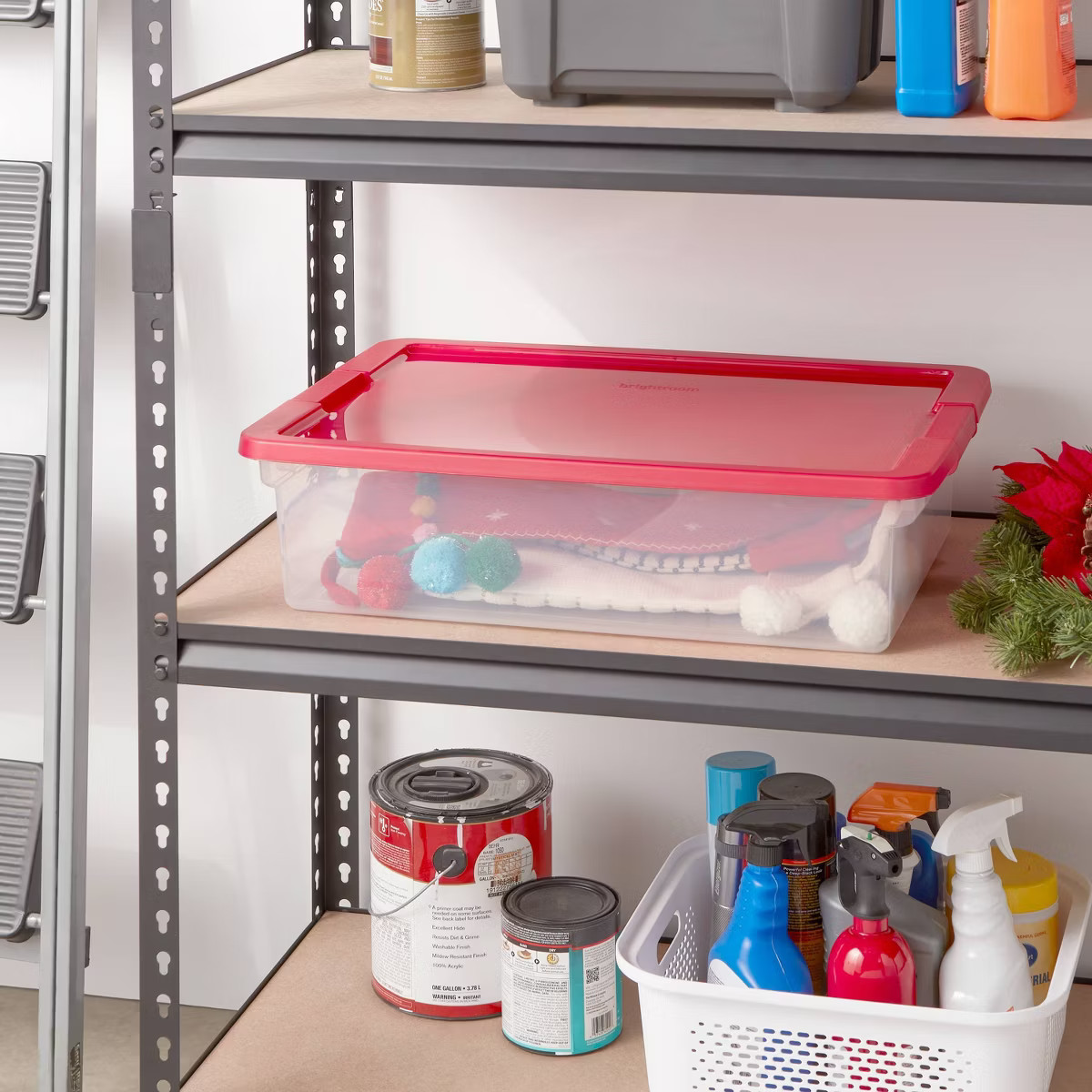 32qt Latching Clear Christmas Storage Box with Lid and Latch Red - Brightroom™ | Target