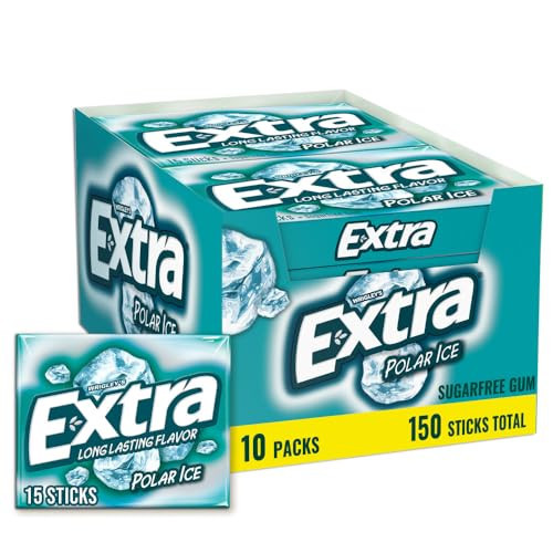 EXTRA Polar Ice Chewing Gum Packs, Sugar Free Gum in Bulk for Fresh Breath, 15 Sticks | Amazon (US)