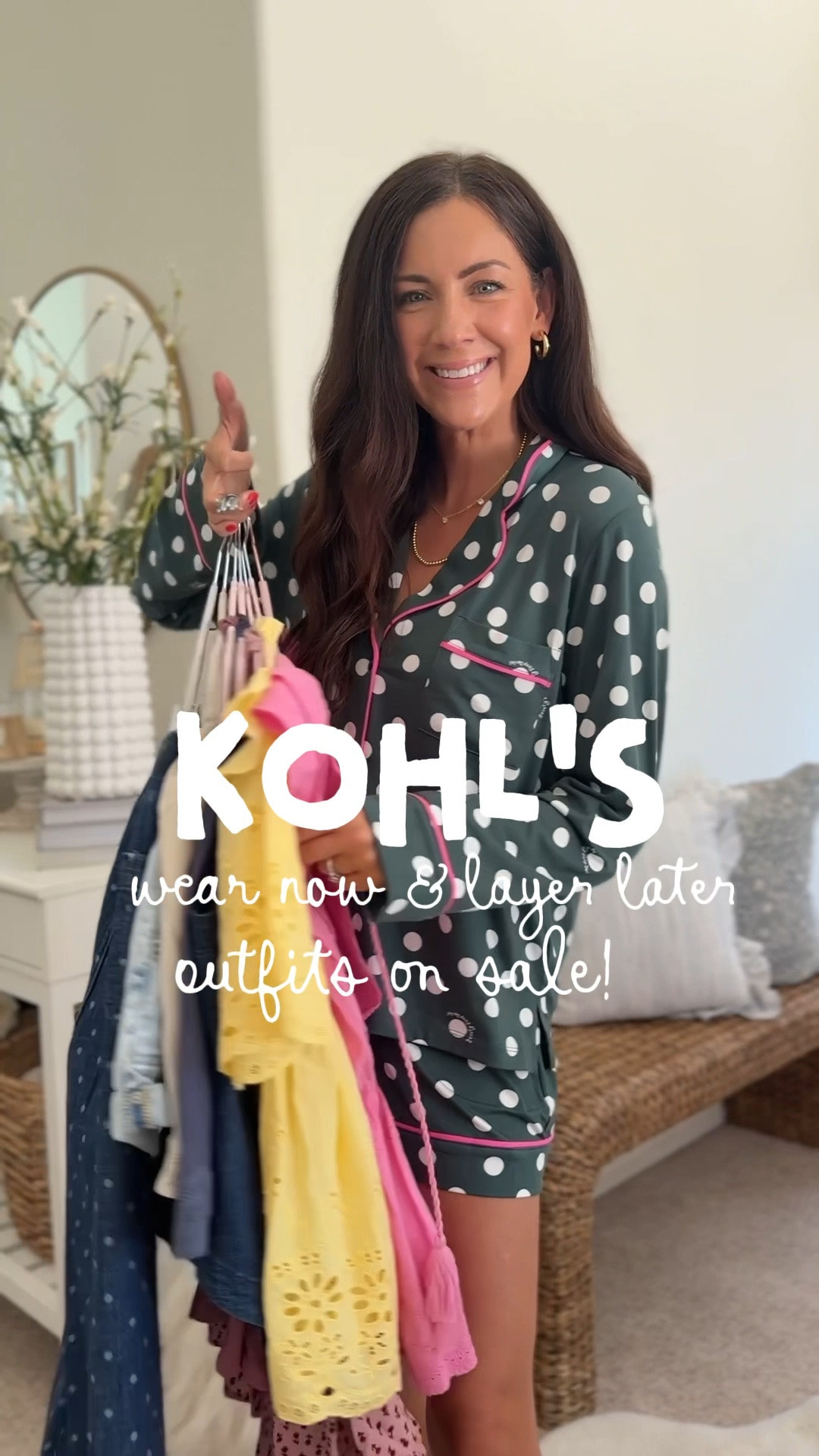Comment DETAILS to shop✨ #kohlspartner  Summer styles
👉🏼Fall layers! Loving these
versatile @kohls finds that I can wear now and into next season-and even better, they're on sale!
.
.
SIZING-
Tank-small
Crochet trim shorts (cream + navy)-small
Denim vest-small
Romper-xs, wish I had small
Yellow eyelet top-small
Pink eyelet top-small
Pjs-medium
Cuff shorts-xs
Pocket front shorts-2
.
.
#kohlsfinds #kohls

#LTKootd #LTKSeasonal #LTKSaleAlert