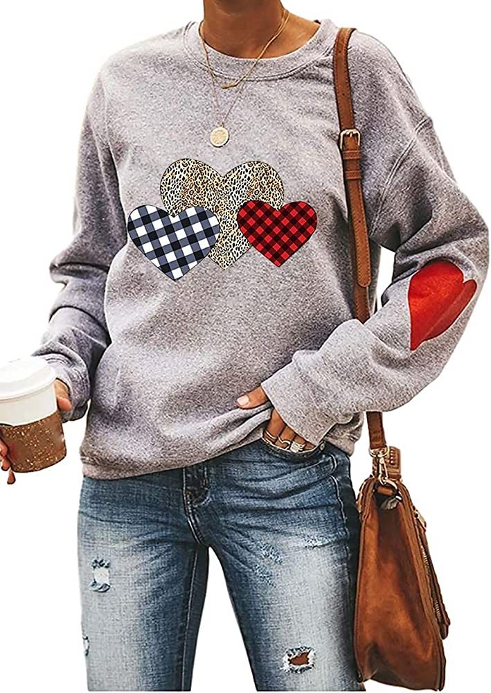 Ykomow Valentines Day Shirts Women Plaid Love Heart Valentines Day Sweatshirts Raglan Tops | Amazon (US)