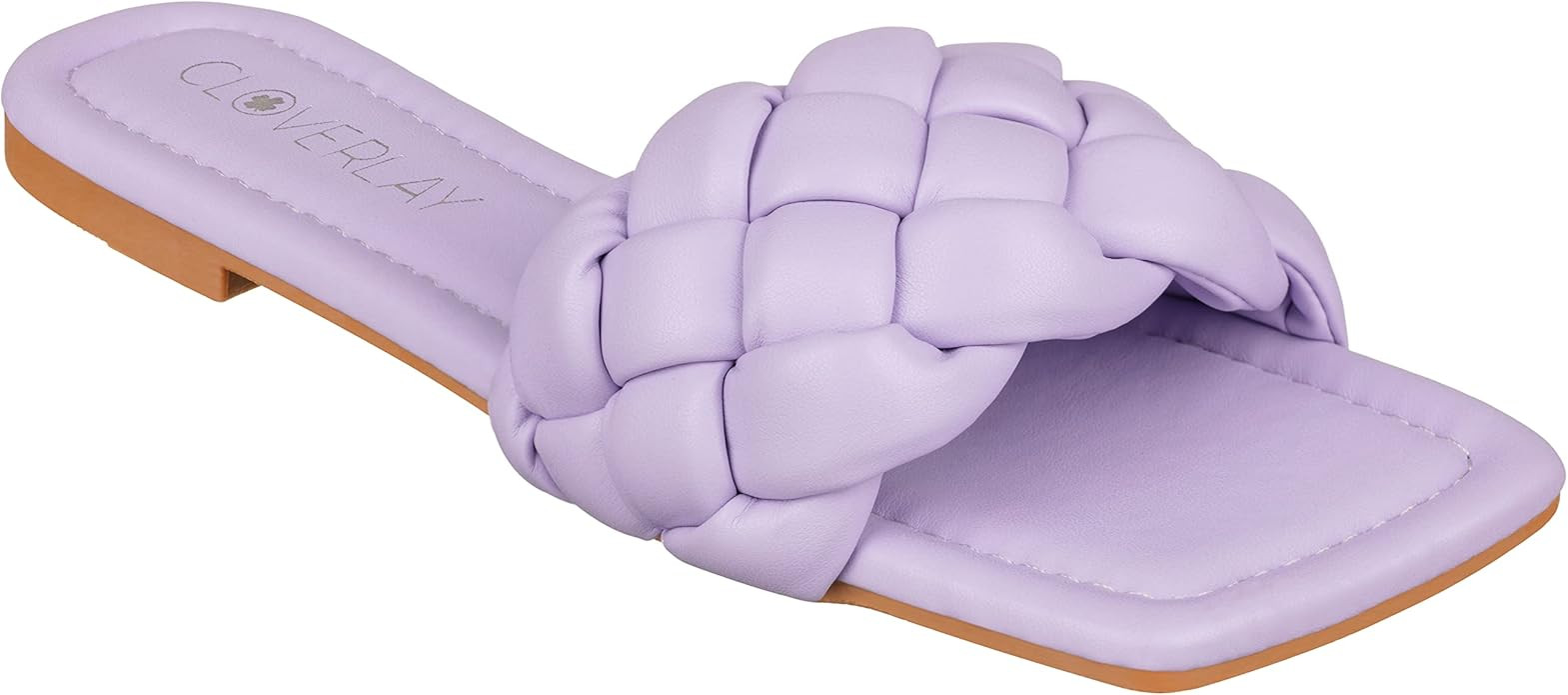 CLOVERLAY Yara Women's Square Open Toe Slides Braided Woven Single Band Slip on Flat Sandals | Amazon (US)