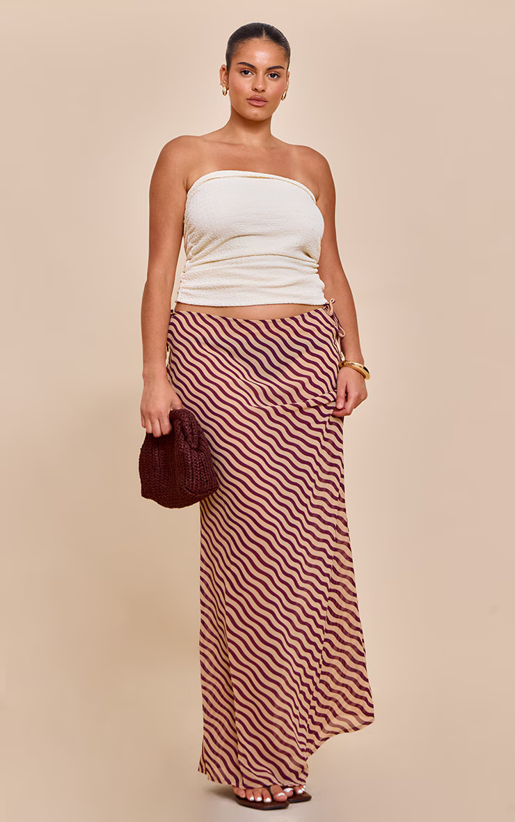 Plus Tan Striped Print Sheer Low Rise Maxi Skirt | PrettyLittleThing US