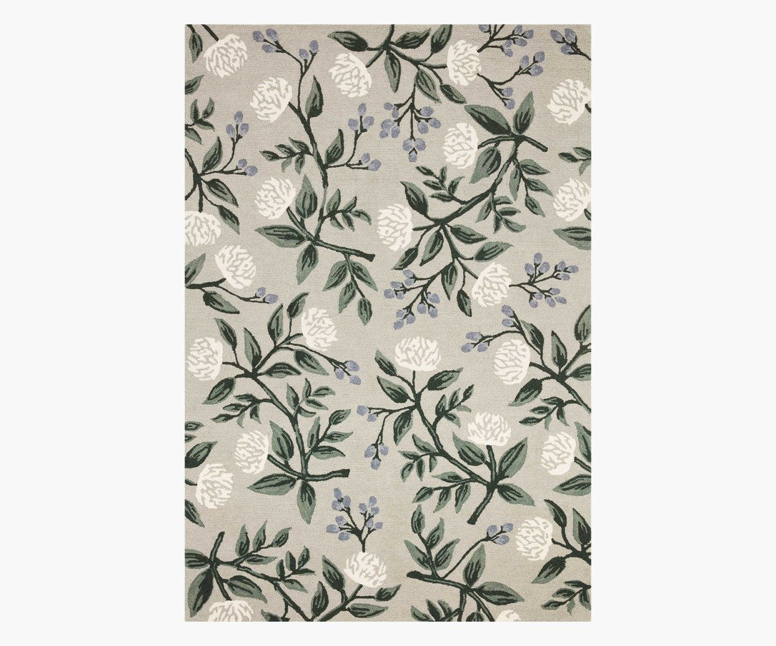 Peonies Grey Wool-Hooked Rug | Rifle Paper Co.