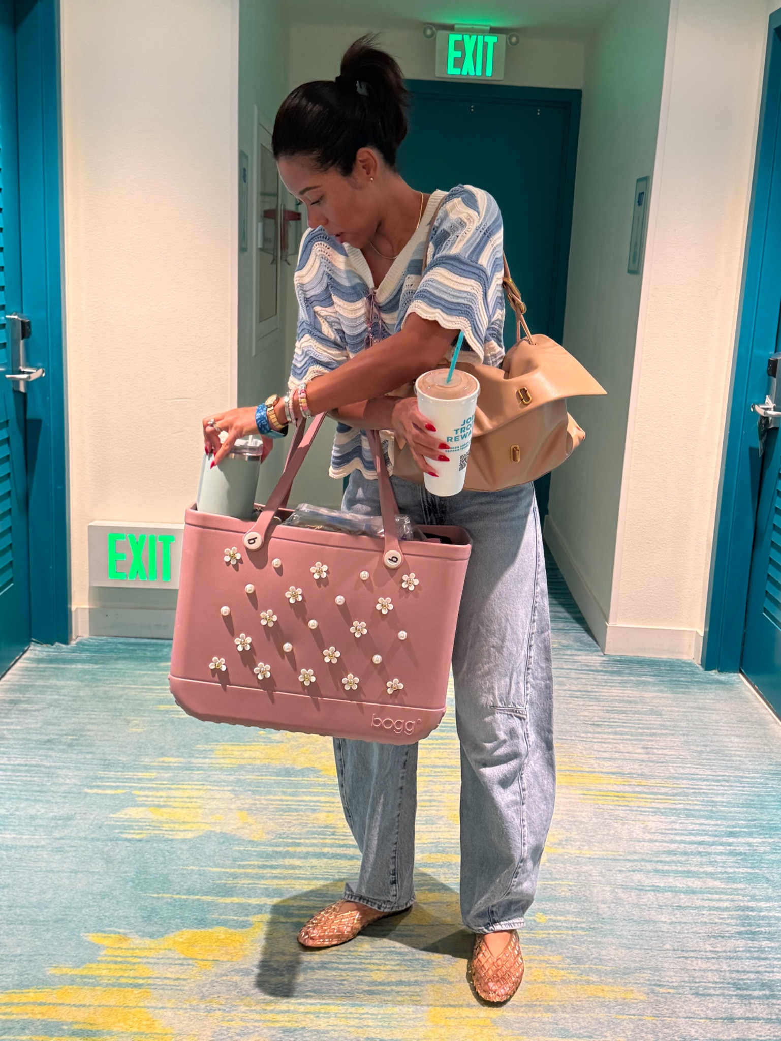 BTS of cheer chaos carrying all the things. But how cute are these Bogg bag accessories?! 