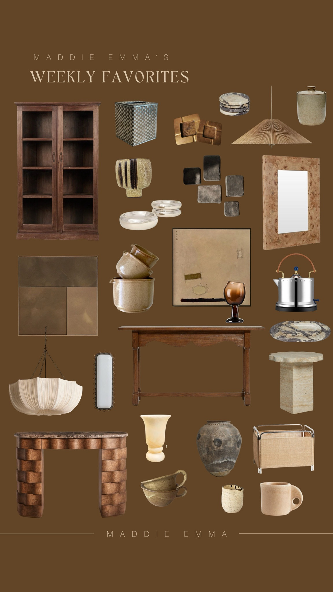 weekly favorites! 

homes decor, vintage wood cabinet, burlwood mirror, wood console, pendant, wall art, vintage decor, marble tray, 

#LTKHome