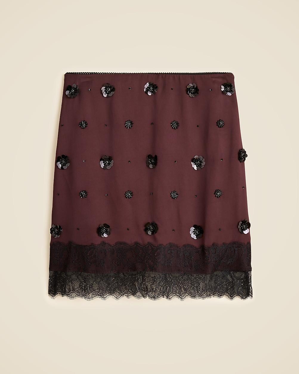 Collection embellished lace-trim mini skirt in luster charmeuse | J. Crew US
