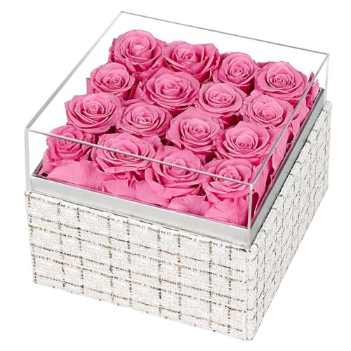 16 Preserved Rose, Eternal Pink Forever Flowers Roses in Acrylic Box, Flowers Gifts for Her Woman Wife Girlfriend on Birthday, Anniversary, Valentine's Day, Christmas | Amazon (US)