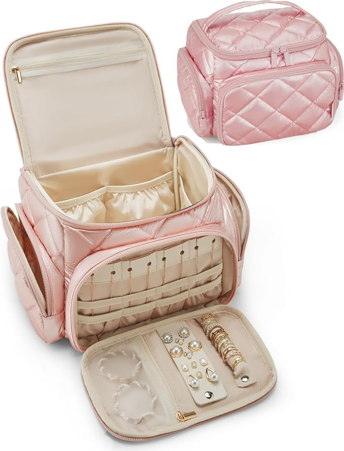 BAGSMART Makeup Bag with Jewelry Organizer, Travel Toiletry Bag with Multi-compartments, Toiletry... | Amazon (US)