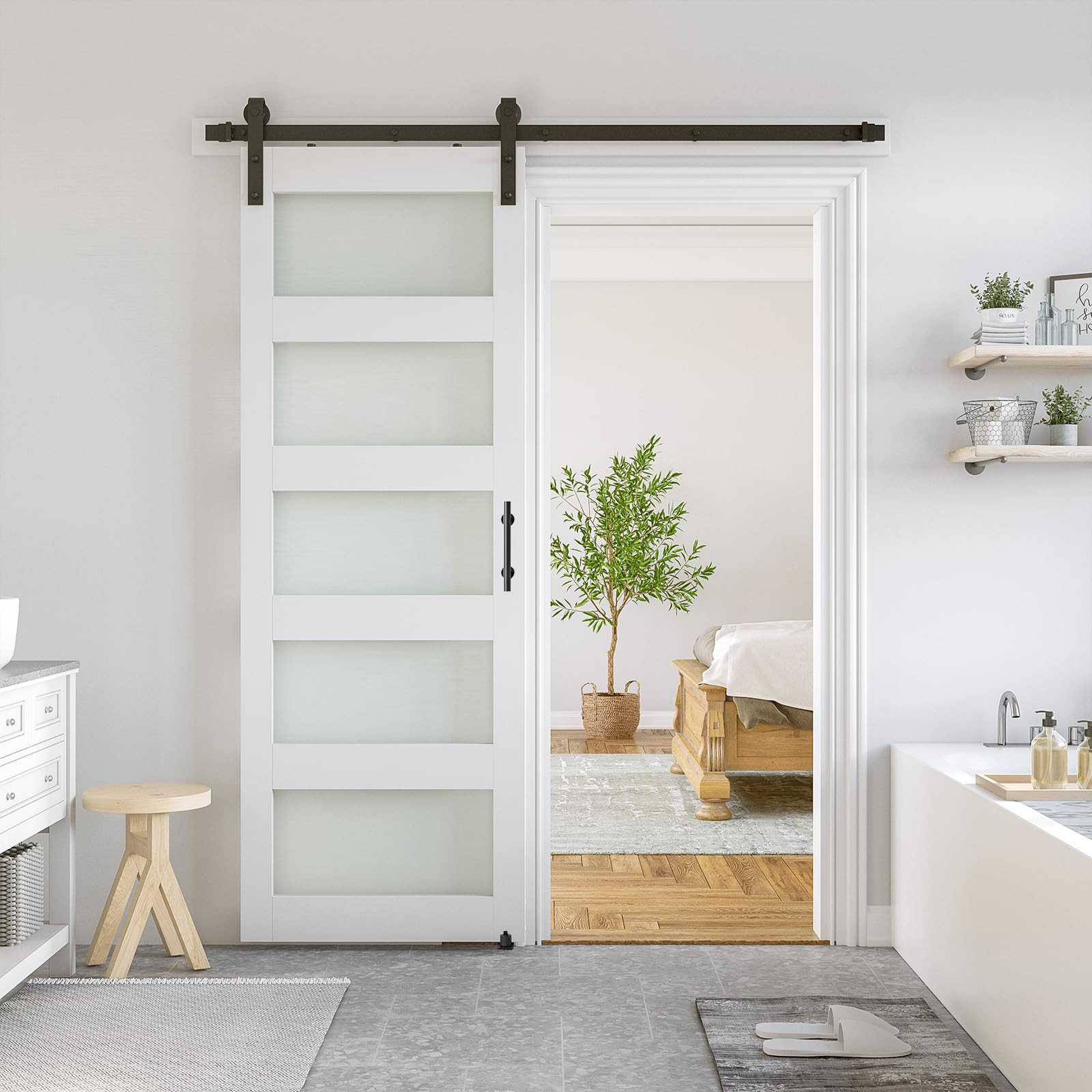 SmartStandard 28 x 80 in Glass Barn Door with 5FT Sliding Hardware Kit & Handle, Pre-Drilled Read... | Amazon (US)