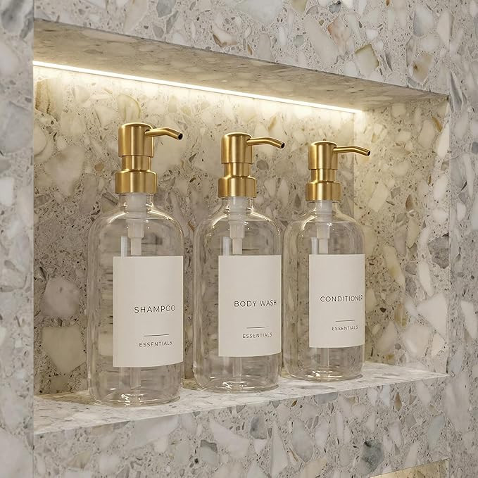 Stylish Shampoo & Conditioner Dispenser Set of 3 - Clear 21oz Bottles | Amazon (US)