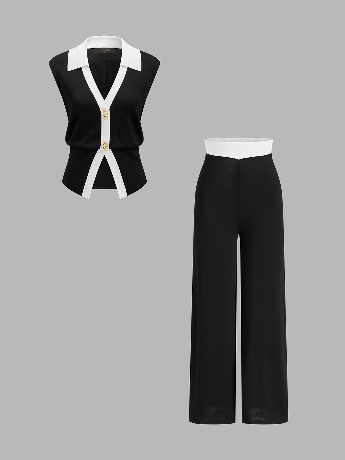 Contrast Trim Knit Vest & Pants Set | Commense