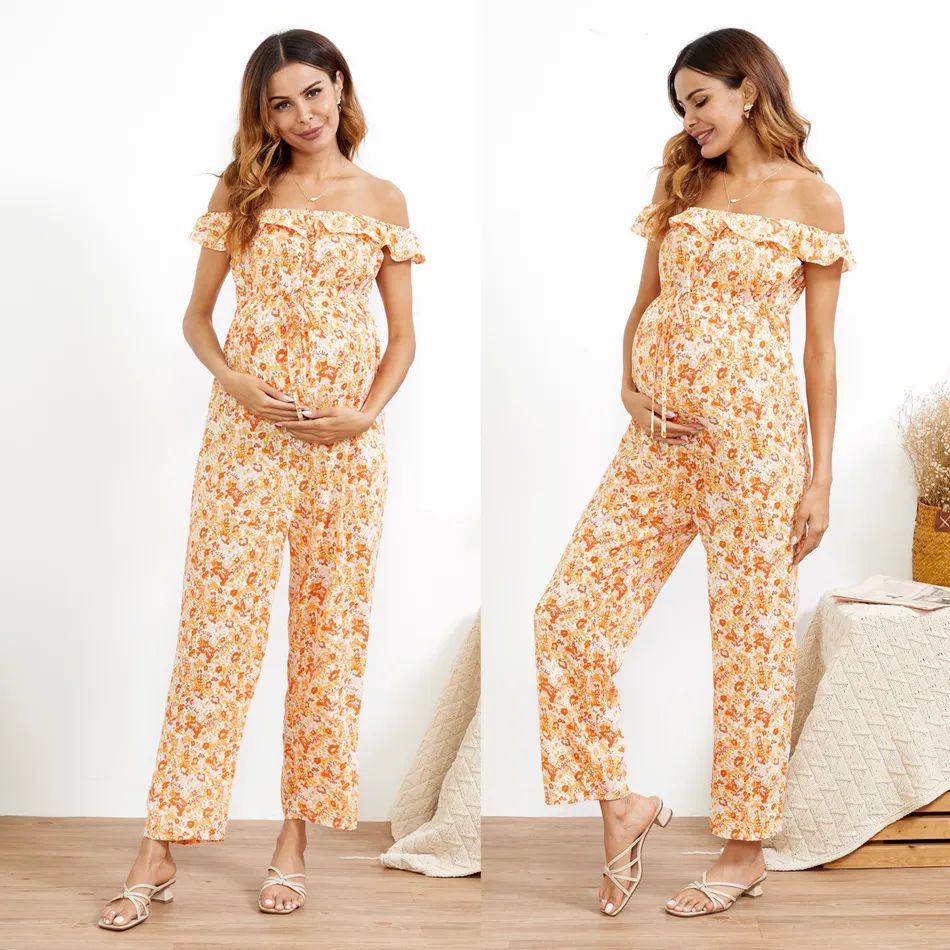 Maternity Floral Print Off Shoulder Pants Jumpsuit Only $16.99 Patpat US | PatPat